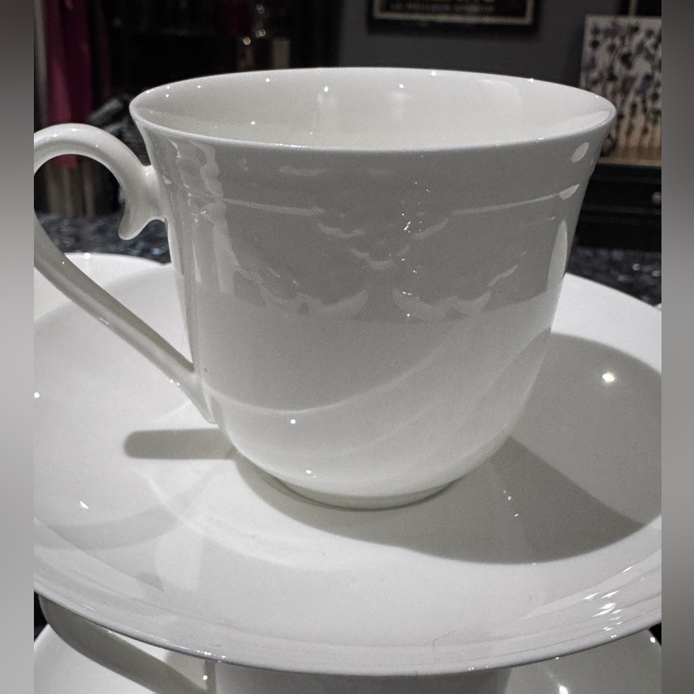 ☕ Villeroy & Boch Fiori Weiss Bone China Teacup & Saucer Set of 6 Germany 🤍✨